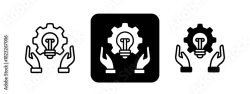 Innovative Solutions  Solid color and black line drawing vector illustration set