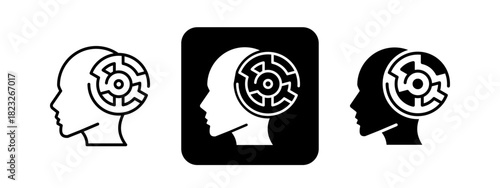 Mind  Solid color and black line drawing vector illustration set
