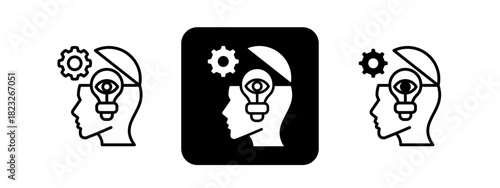 Mindset  Solid color and black line drawing vector illustration set