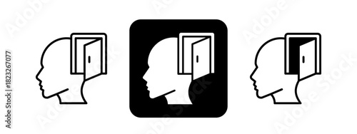 Open Mind  Solid color and black line drawing vector illustration set