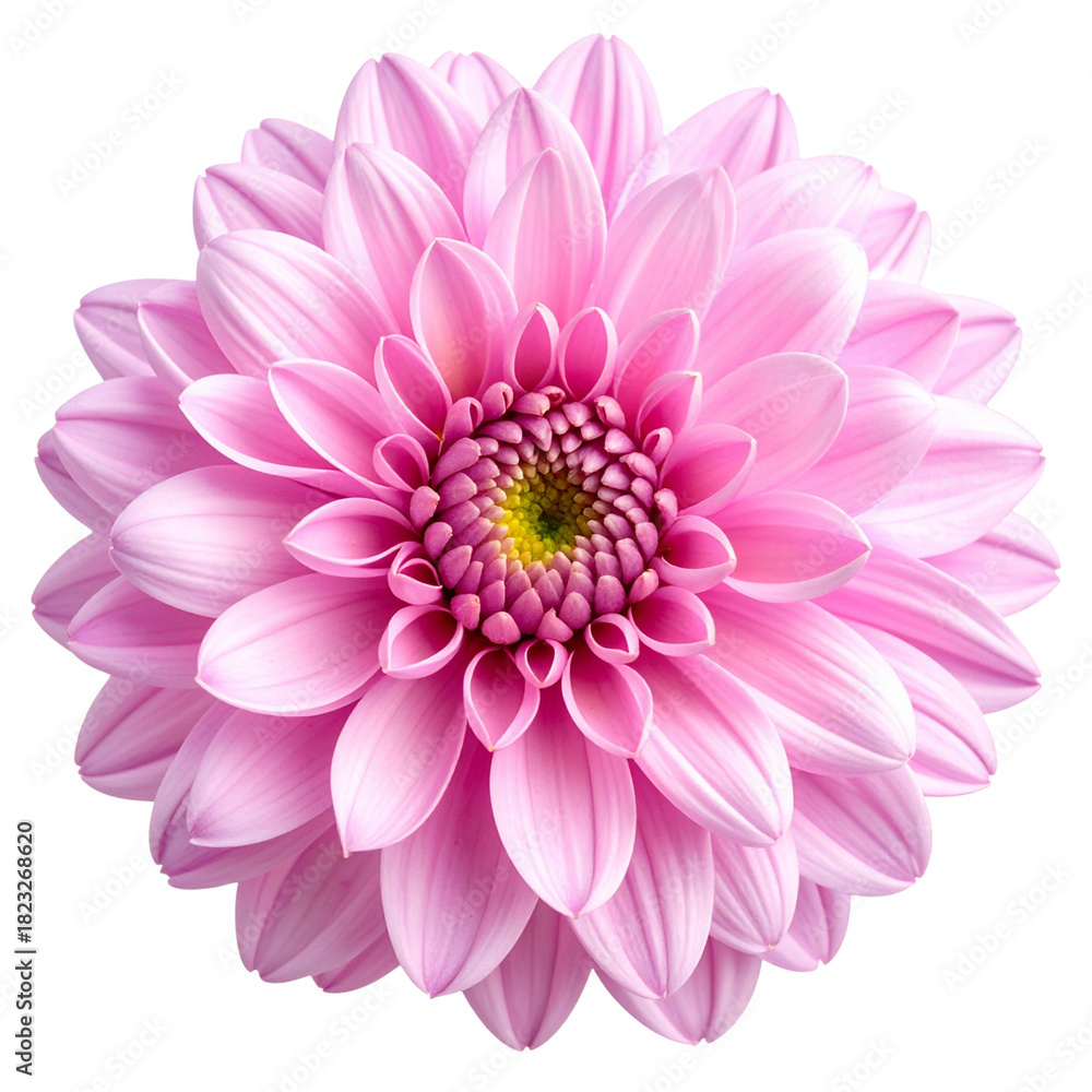 Fototapeta premium Pink dahlia flower isolated on white background, a single beautiful summer blossom closeup