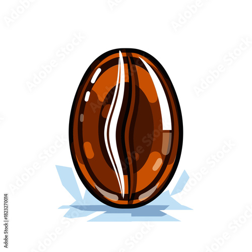 A sleek, stylized vector illustration of a single, glossy brown coffee bean, highlighting its unique shape and texture, suitable for modern design.