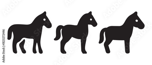 Minimalist black horse silhouettes vector icons set design.