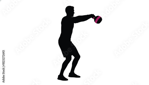 Silhouette of a man doing a kettlebell swing exercise a dynamic strength training workout for fitness and health