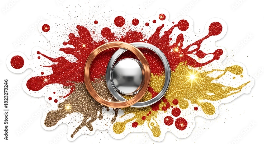Fototapeta premium Colorful Paint Splash with Metallic Center Ring.