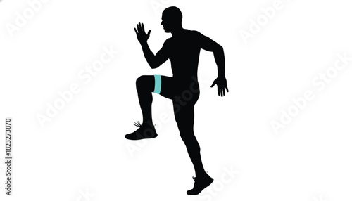 Silhouette of a man doing high knees exercise a illustration for fitness and sports isolated on white background