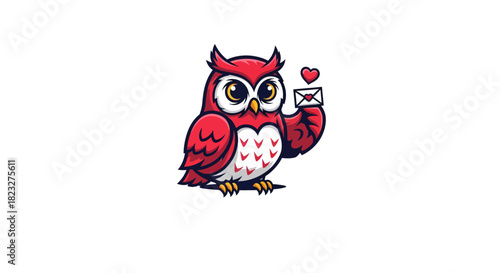 Adorable owl delivering a love letter with a heart perfect for Valentine's Day cards, romantic gestures, or cute character designs with charm