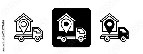 Relocation  Solid color and black line drawing vector illustration set