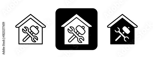Home Repair  Solid color and black line drawing vector illustration set