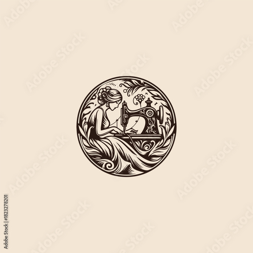 Sewing woman logo icon design template vector illustration 
