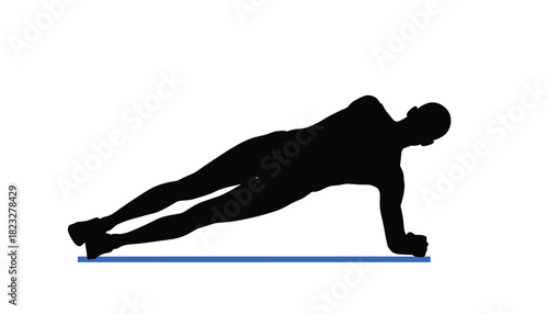 Silhouette of a man doing a side plank exercise a illustration for fitness and core strength training isolated on white