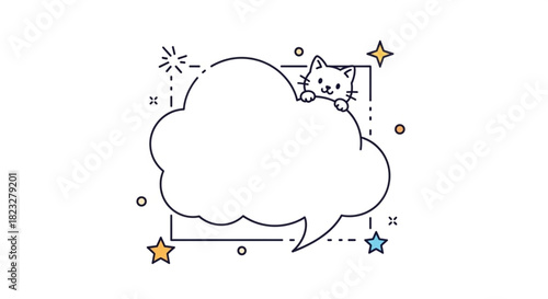 Adorable kitty peeking from a cute speech bubble with stars for your messages and creative projects now! Perfect for cards, social media, and fun designs.