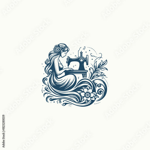 Sewing woman logo icon design template vector illustration 