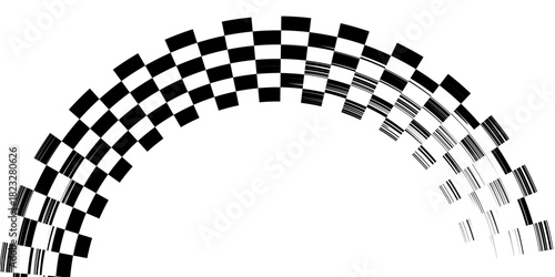 Rectangle frame with checkered print on borders. Rectangular vignette with checkerboard, race flag or chess game pattern isolated on white background. Vector graphic illistration.