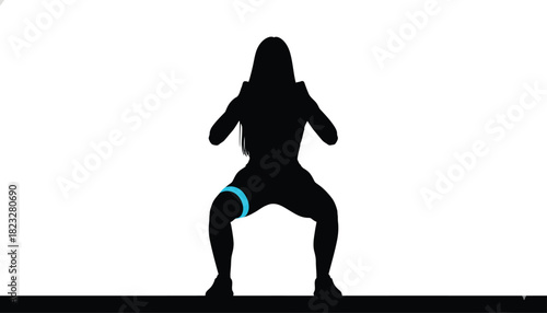 Silhouette of a woman doing squats fitness exercise illustration isolated on white background