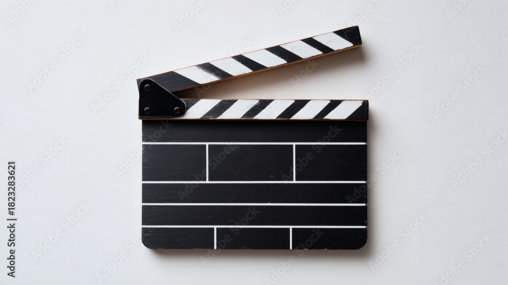 Fototapeta premium Classic Film Clapperboard with Black and White Stripes on White Background