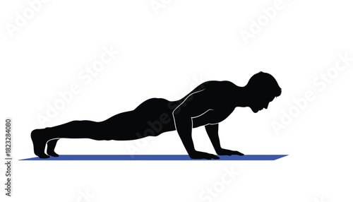 Silhouette of a man doing push-ups fitness training exercise illustration isolated on white background