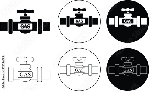 Gas pipeline valve flat and line icons set. Industrial gas flow control symbol, ideal for safety alerts, plumbing diagram, utility map, professional and engineering isolated on transparent background.