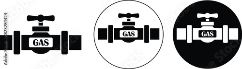 Gas pipeline valve flat icons set. Industrial gas flow control symbols, ideal for safety alerts, plumbing diagrams, utility maps, professional and engineering isolated on transparent background.