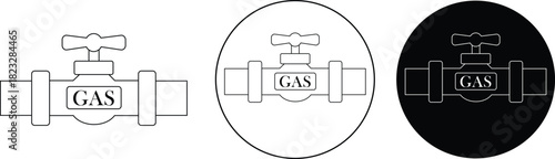 Gas pipeline valve line icons set. Industrial gas flow control symbols, ideal for safety alerts, plumbing diagrams, utility maps, professional and engineering isolated on transparent background.