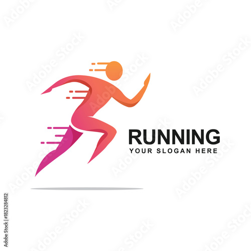 Running Man Athlete Sprint Sport Fitness Health Active Motion Dynamic Energy Vector logo template