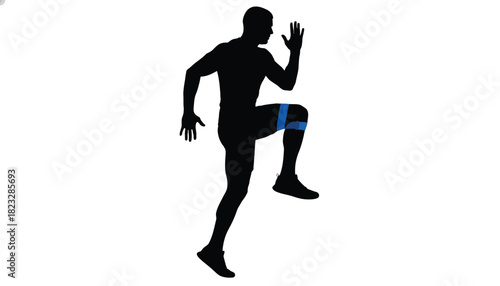 Silhouette of a man doing high knees exercise a illustration for fitness and training isolated on white background