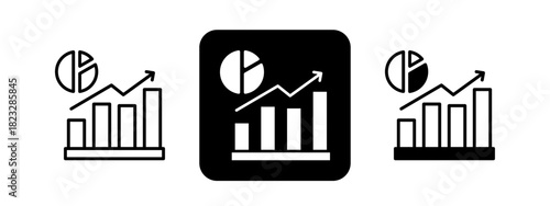 Market Analysis  Solid color and black line drawing vector illustration set