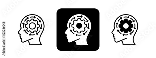 Psychographics  Solid color and black line drawing vector illustration set