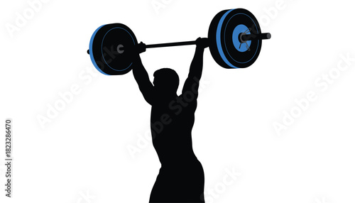 Silhouette of a weightlifter lifting barbell overhead strong athlete in action illustration isolated on white background