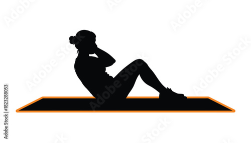 Silhouette of a woman doing sit-ups with VR headset fitness training in virtual reality isolated on white