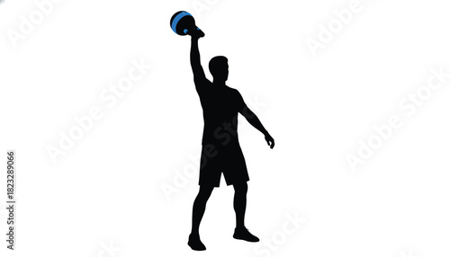Silhouette of a man lifting a kettlebell overhead a fitness illustration for exercise and strength training concepts isolated on white