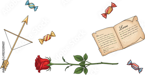 Romantic Heart Rose and Candies