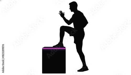 Silhouette of a man doing step-up exercise fitness training on a box illustration isolated on white background
