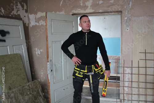 Men's chores, men's daily work tasks. A man is a general laborer, a man works in construction.