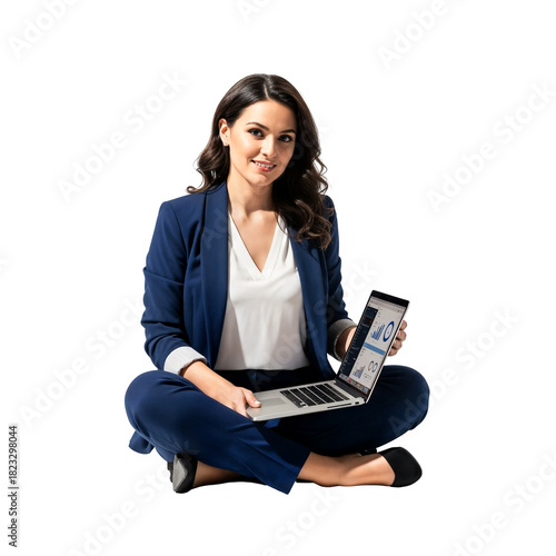  Confident Woman in Blue Blazer Working on Laptop — Flexible Workplace