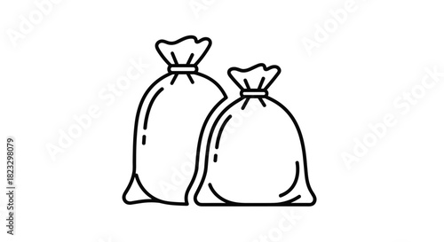 Outline of two tied bags ready for recycling or disposal clean and simple icon design for modern graphics perfect for environmental awareness campaigns, Generative AI.