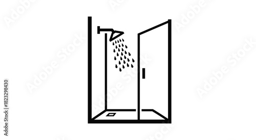 Modern shower stall with water droplets a clean and minimal black and white bathroom design element for architects and interior designers to use, Generative AI.