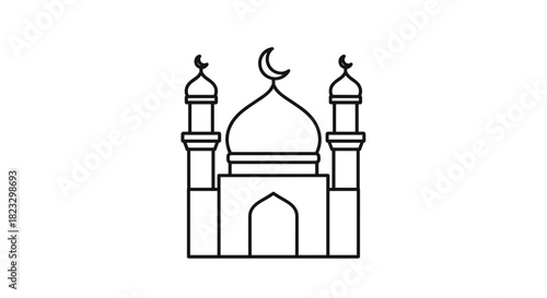 Elegant simple mosque outline for Ramadan projects adding a touch of serene beauty to your designs with this minimalist religious icon art, Generative AI.