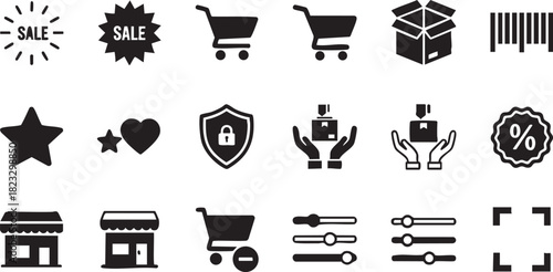 Ecommerce and shopping icon set for online stores, delivery, and sales promotions