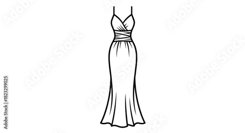 Elegant gown line art for fashion design projects and stylish event promotions classic silhouette for sophisticated branding timeless style for creative projects, Generative AI.