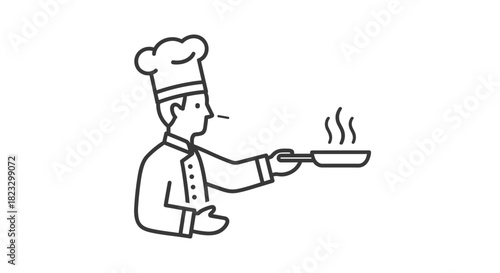 Chef preparing a delicious meal in a pan perfect for culinary blog or restaurant promotion projects with clean minimalist style and modern feel, Generative AI.