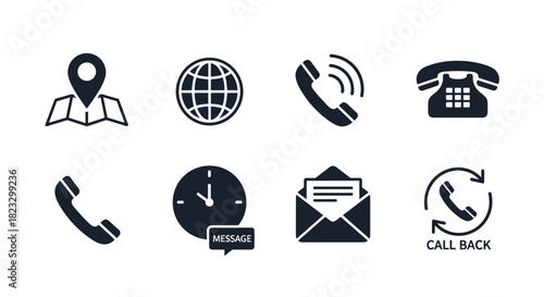 Contact us icons delivering seamless global communication and reliable support including location phone email and message response reminders, Generative AI.