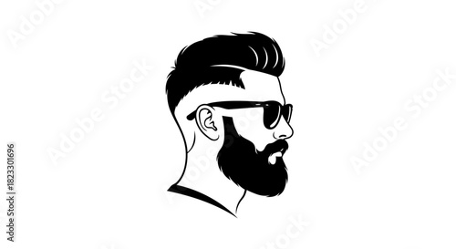 Profile illustration of a man with a full beard, sunglasses, and stylish haircut.