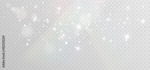 Soft white sparkles and glowing bokeh dust floating on a transparent background, creating a dreamy, elegant, luxurious light shimmer effect.
