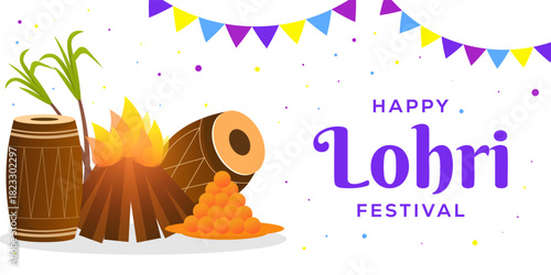 lohri festival horizontal banner illustration in gradient style