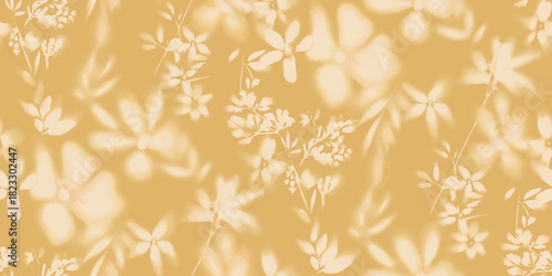 Soft Airbrush Floral Silhouette Seamless Pattern in Warm Golden Tones