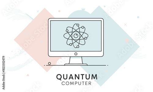 Quantum computer technology illustration showing atom symbol