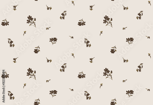 A seamless ditsy floral pattern featuring small scattered flowers and delicate botanical elements. Perfect for textiles, fabrics, wallpapers, stationery and surface pattern design.