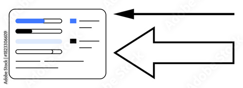 Workflow management. Workflow with a progress interface and directional arrow. Workflow streamlining processes, tracking progress, and organized data analysis. For project tracking, business