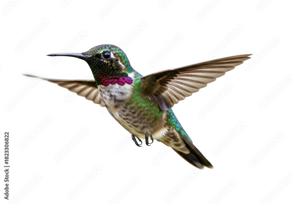 Fototapeta premium Flying hummingbird ruby throated archilochus colubris bird wildlife nature animal photography image stock isolated on transparent background